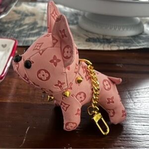 Luxury Designet I spired Pink Dog Bag Charm with Gold Chain and spike collar